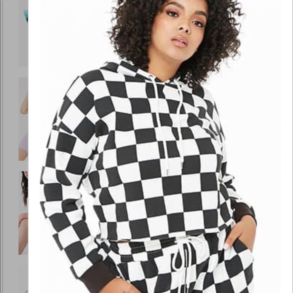 NWT Forever 21 Plus B/W Checkered Print Hoodie 2X